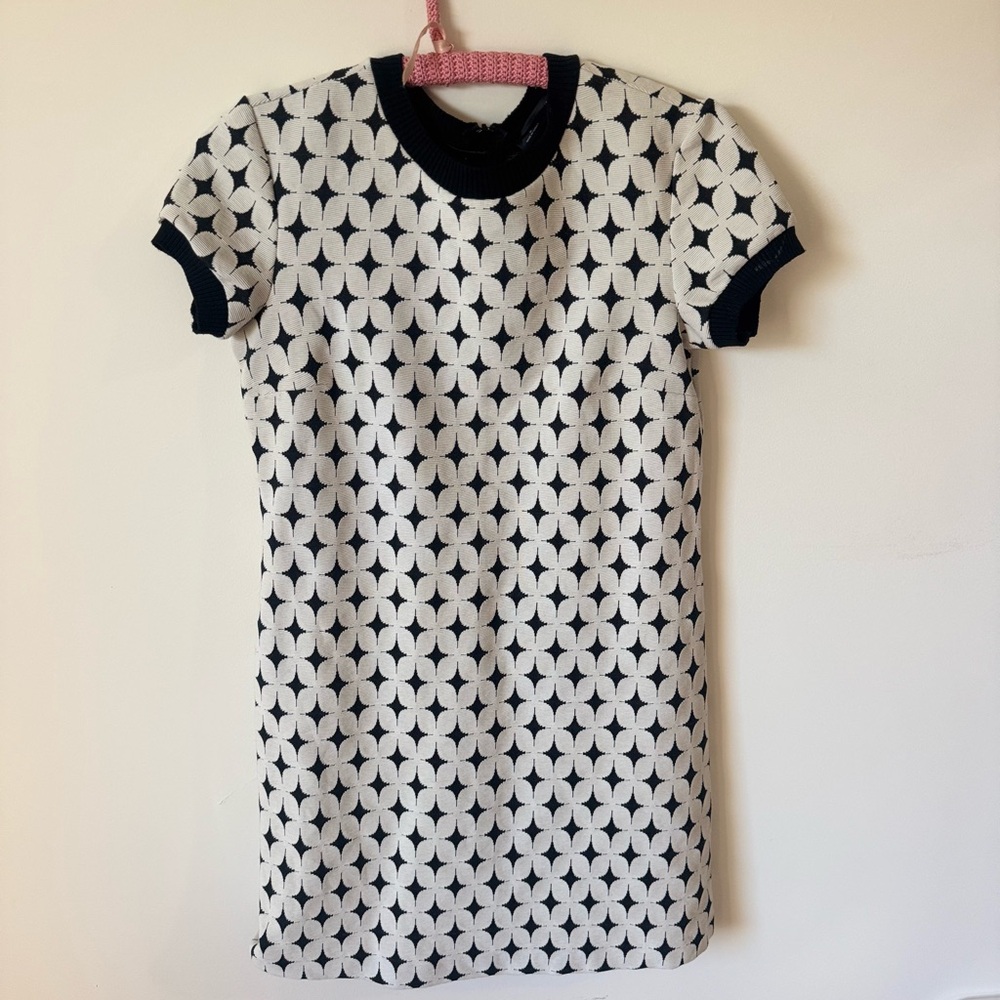 Zara Black & Cream Geometric Knit Short Sleeve Dress